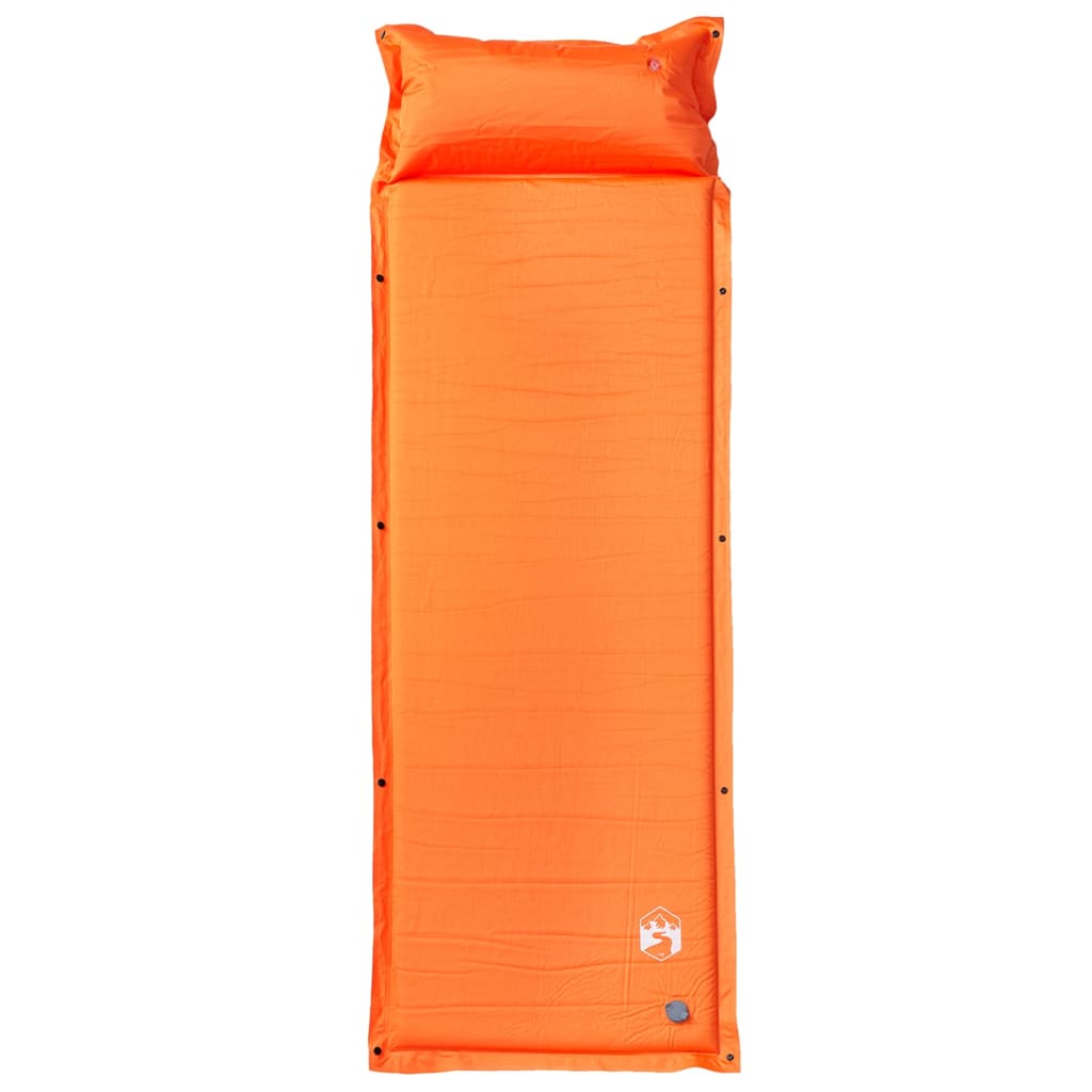Självuppblåsande campingmadrass med kudde 1 person orange