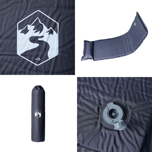 Självuppblåsande campingmadrass med kudde 1 person grå