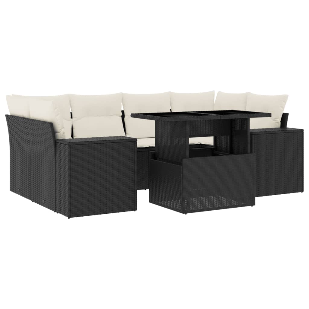 Soffgrupp för trädgården med dynor 7 delar svart konstrotting