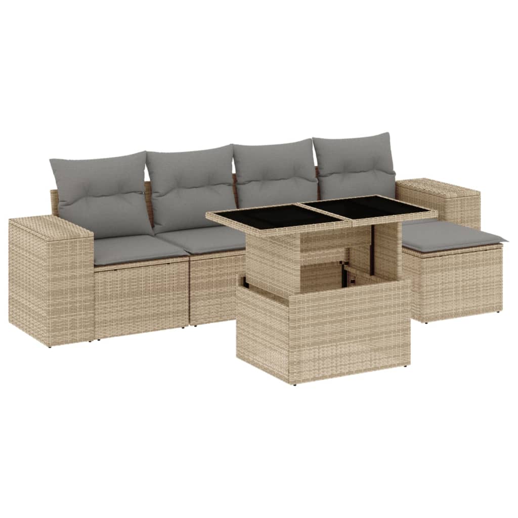 Soffgrupp för trädgården med dynor 6 delar beige konstrotting