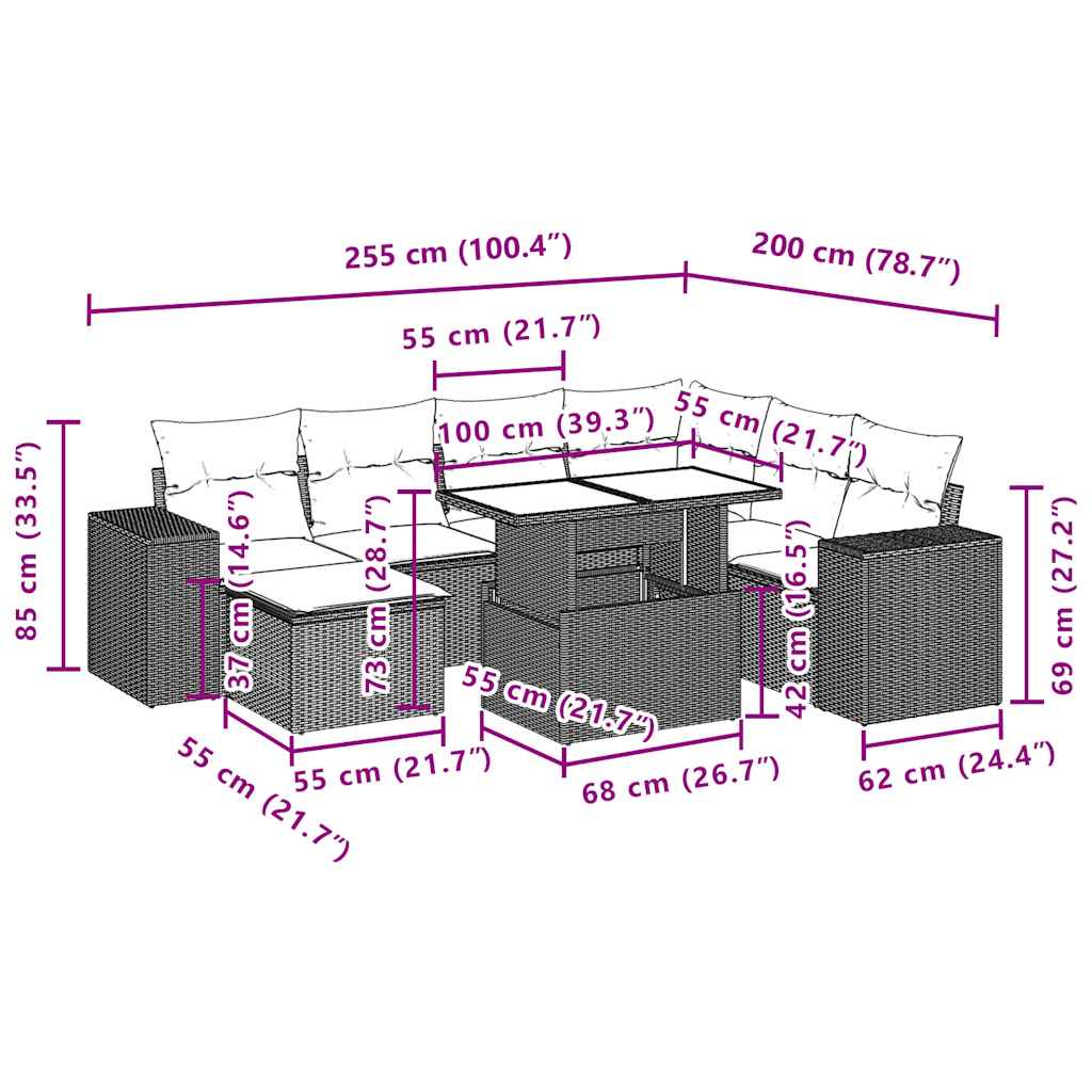 Loungegrupp för trädgården med dynor 8 delar brun konstrotting