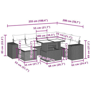 Loungegrupp för trädgården med dynor 8 delar brun konstrotting