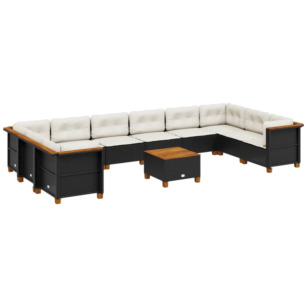 Loungegrupp för trädgården m. dynor 11 delar konstrotting svart