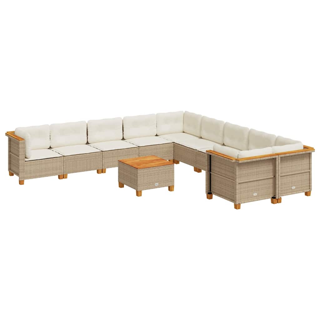 Loungegrupp för trädgården m. dynor 11 delar beige konstrotting