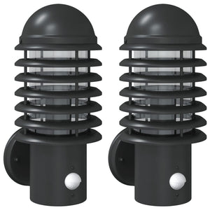 Utomhusvägglampor med sensorer 2 st svart rostfritt stål