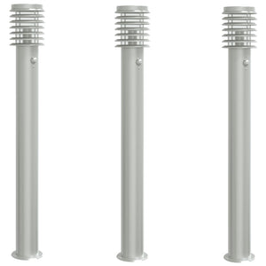 Utomhusgolvlampor med sensorer 3 st silver 110cm rostfritt stål