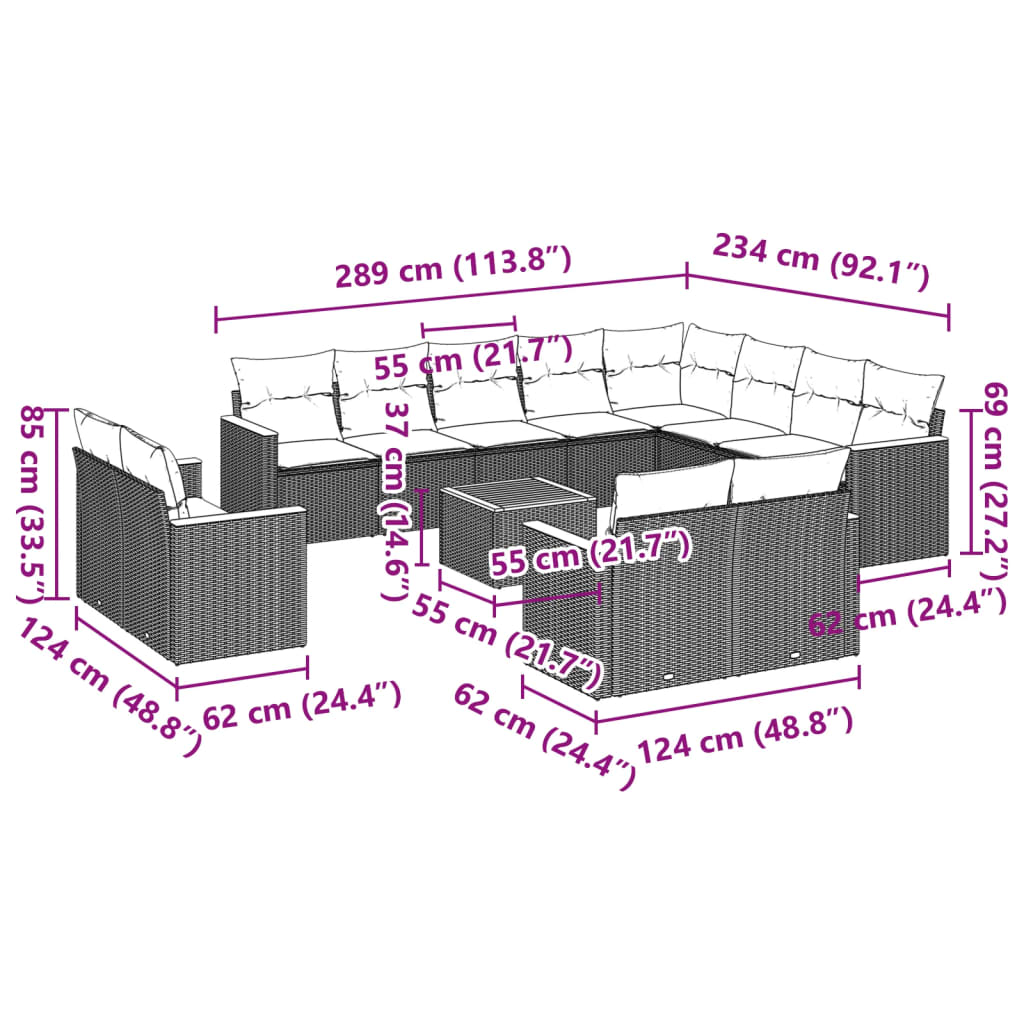 Loungegrupp för trädgården m dynor 13 delar svart konstrotting