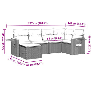 Soffgrupp för trädgården med dynor 6 delar beige konstrotting