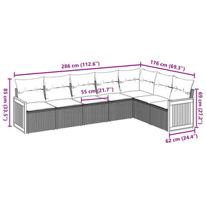 Matgrupp för trädgården med dynor 7 delar beige konstrotting