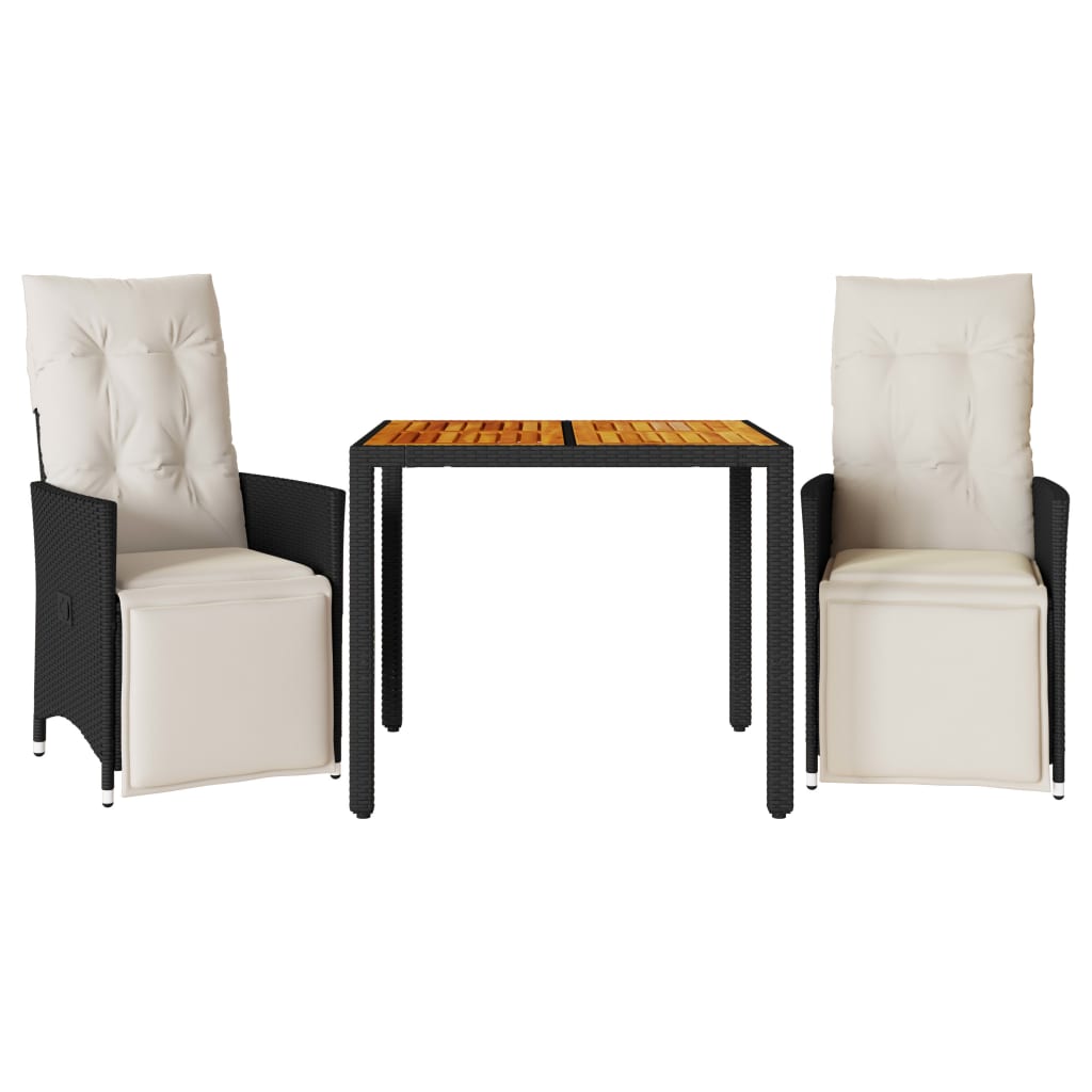 Caféset med dynor 3 delar svart konstrotting