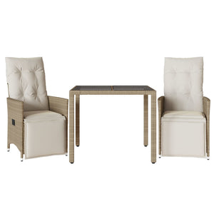 Caféset för trädgården 3 delar med dynor beige konstrotting