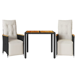 Caféset med dynor 3 delar konstrotting svart