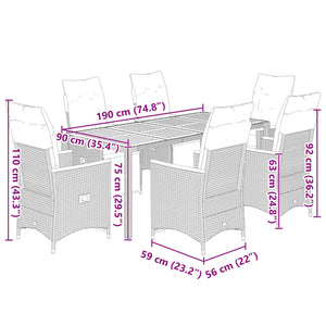 Matgrupp för trädgården med dynor 7 delar svart konstrotting
