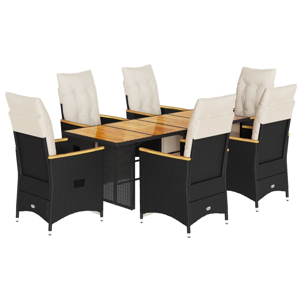 Matgrupp för trädgården med dynor 7 delar svart konstrotting