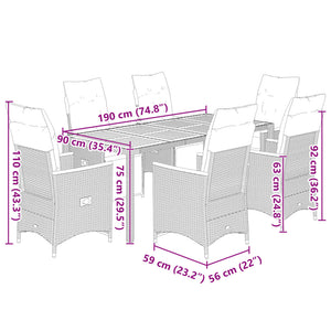 Caféset med dynor 7 delar konstrotting grå