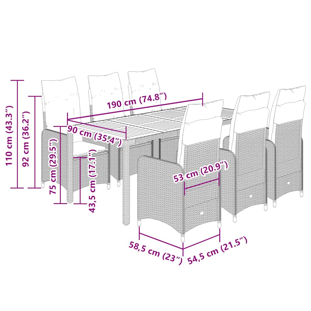 Caféset med dynor 9 delar konstrotting svart