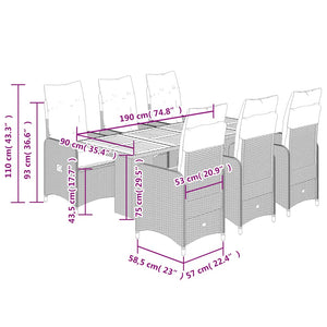 Matgrupp för trädgården med dynor 7 delar svart konstrotting