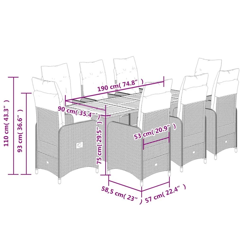 Caféset med dynor 9 delar konstrotting svart