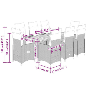 Caféset med dynor 9 delar konstrotting svart
