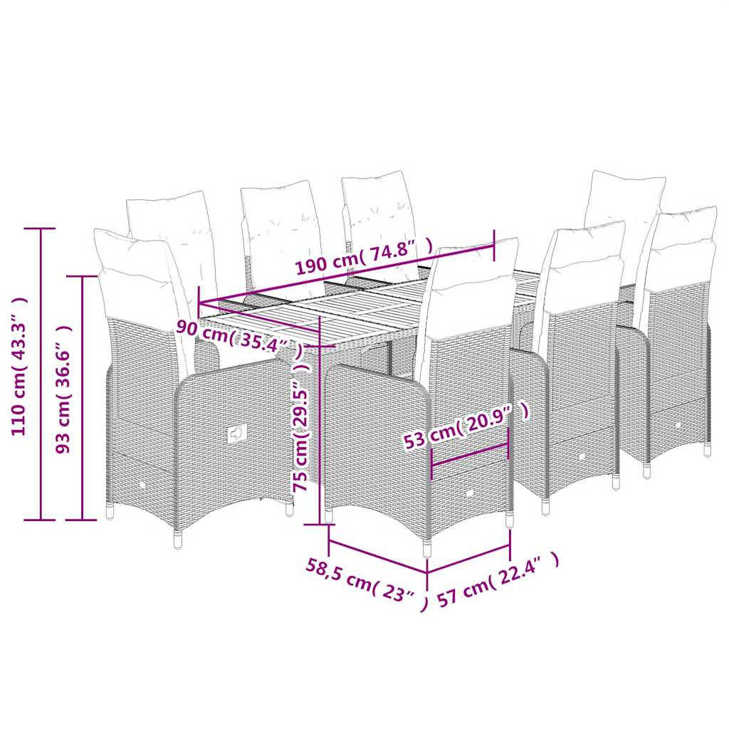 Caféset med dynor 9 delar konstrotting svart