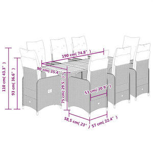 Caféset med dynor 9 delar konstrotting svart