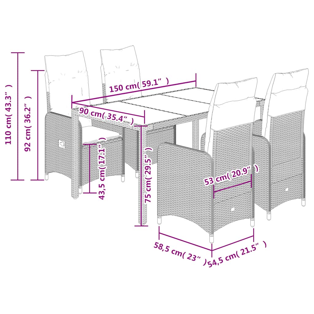 Caféset med dynor 5 delar konstrotting svart