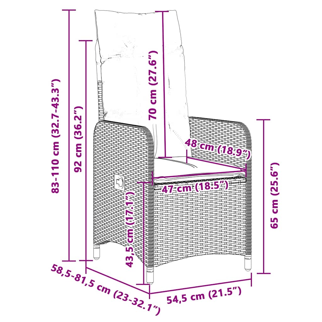 Matgrupp för trädgården med dynor 7 delar svart konstrotting