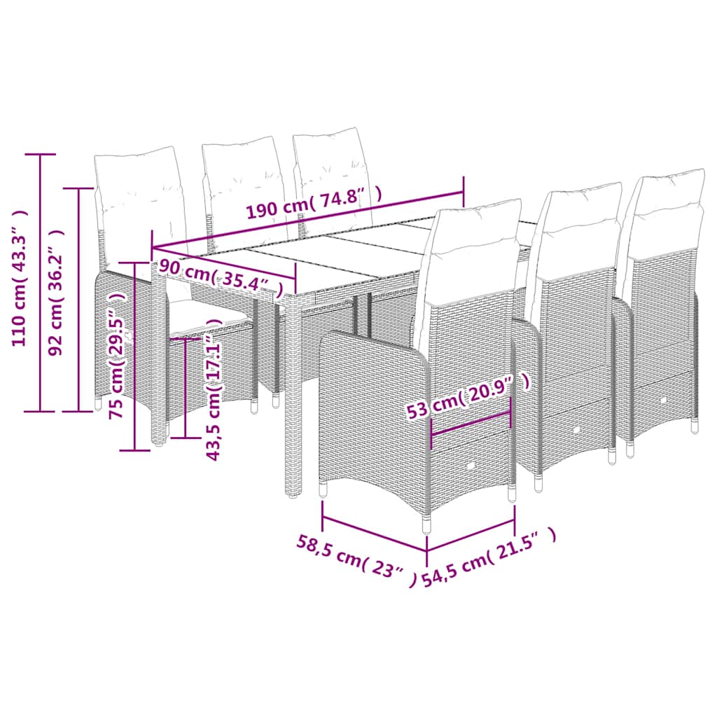 Matgrupp för trädgården med dynor 7 delar svart konstrotting