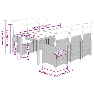 Matgrupp för trädgården med dynor 7 delar svart konstrotting