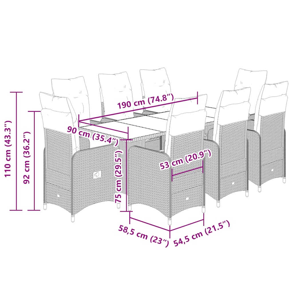 Caféset med dynor 9 delar konstrotting svart