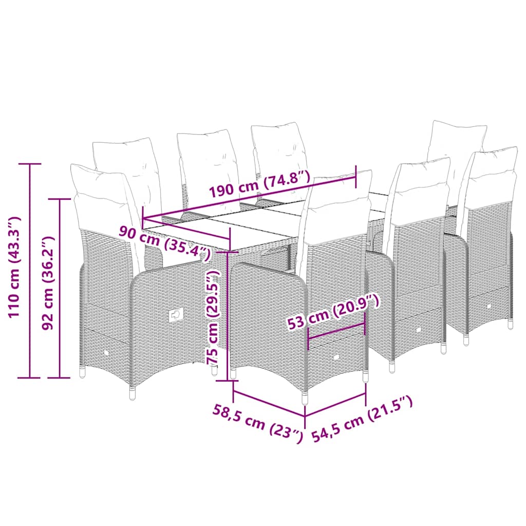 Caféset med dynor 9 delar konstrotting svart
