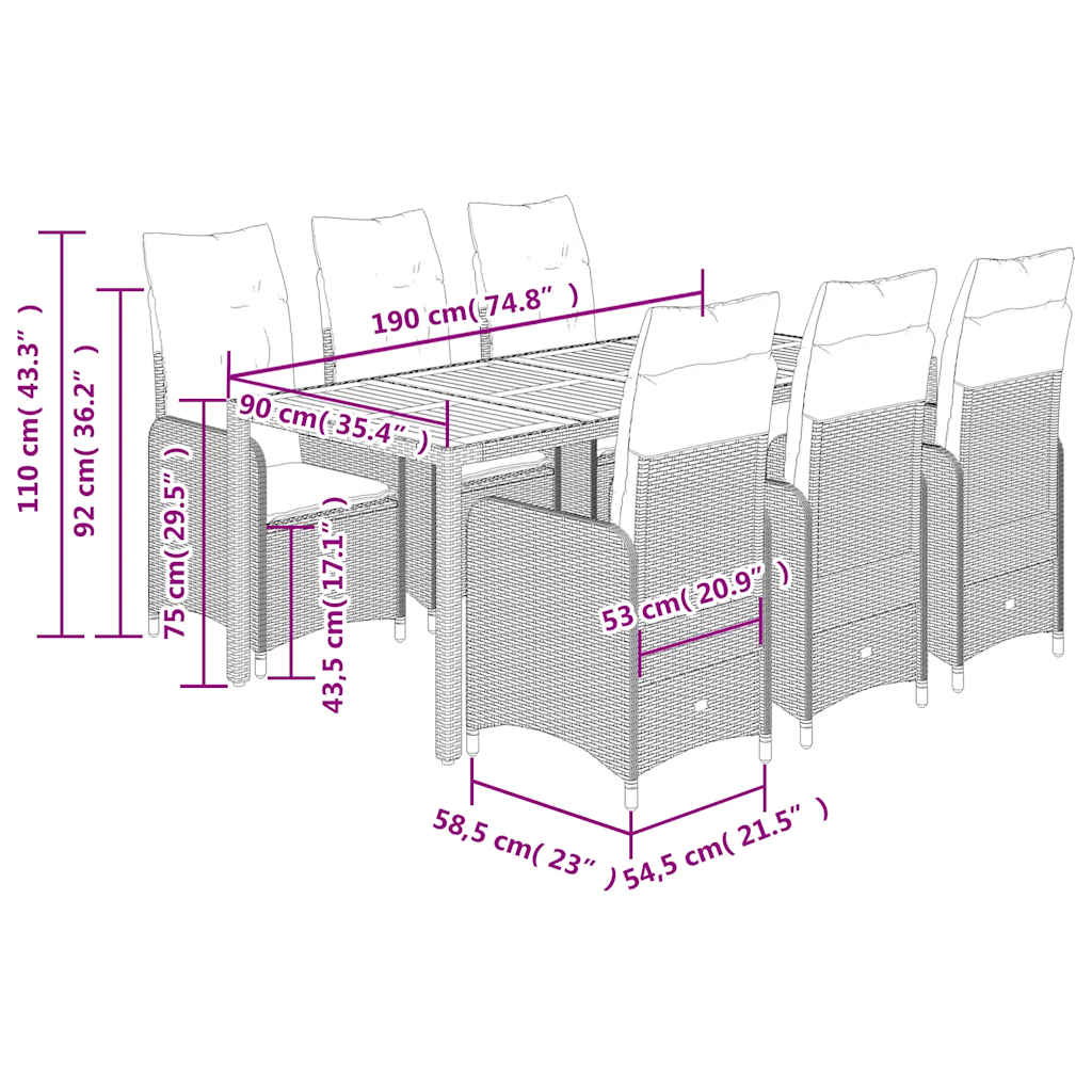 Caféset med dynor 7 delar konstrotting grå