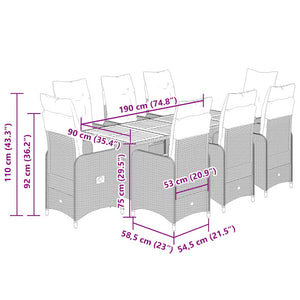 Caféset med dynor 9 delar konstrotting grå