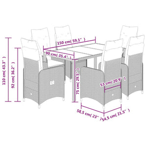 Caféset med dynor 7 delar konstrotting grå