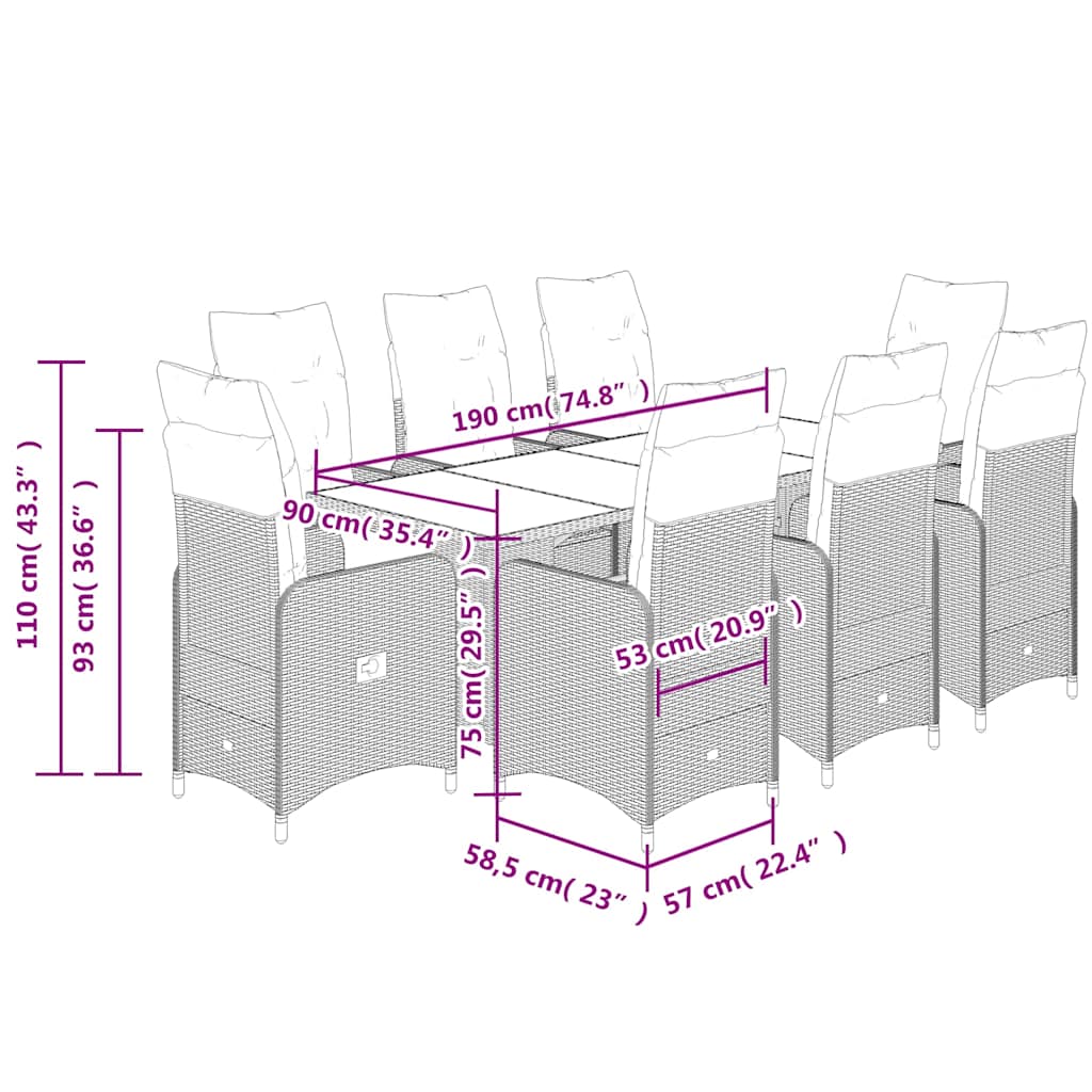 Caféset med dynor 9 delar konstrotting brun