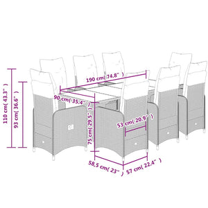 Caféset med dynor 9 delar konstrotting brun