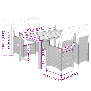 Caféset för trädgården 5 delar med dynor beige konstrotting