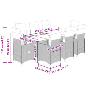 Caféset för trädgården 9 delar med dynor beige konstrotting