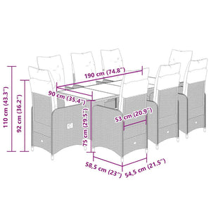 Caféset för trädgården 9 delar med dynor beige konstrotting