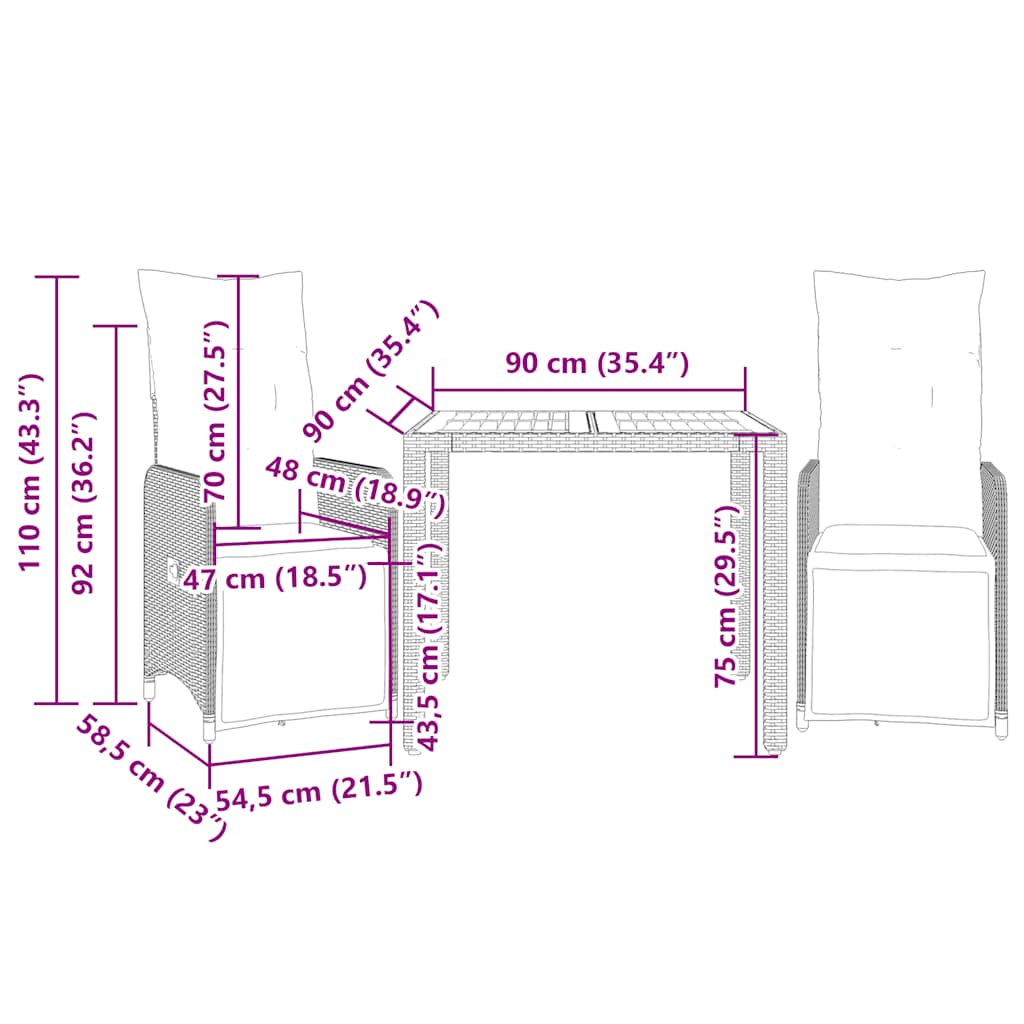 Caféset med dynor 3 delar konstrotting svart