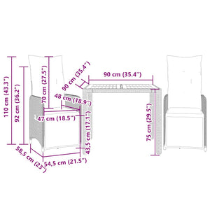 Caféset med dynor 3 delar konstrotting svart