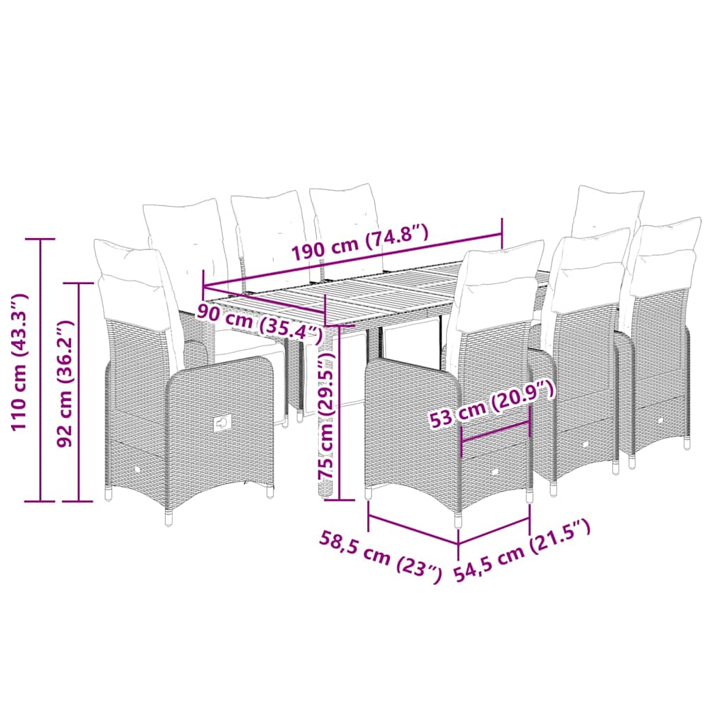 Caféset med dynor 9 delar konstrotting svart