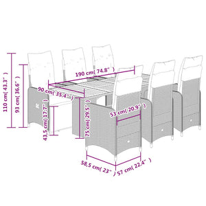 Matgrupp för trädgården med dynor 7 delar svart konstrotting