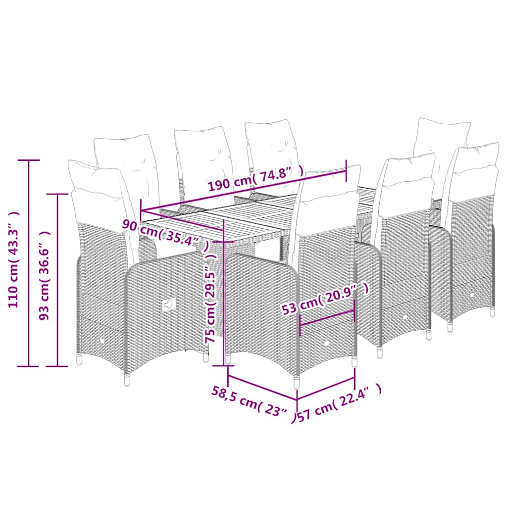 Caféset med dynor 9 delar konstrotting svart