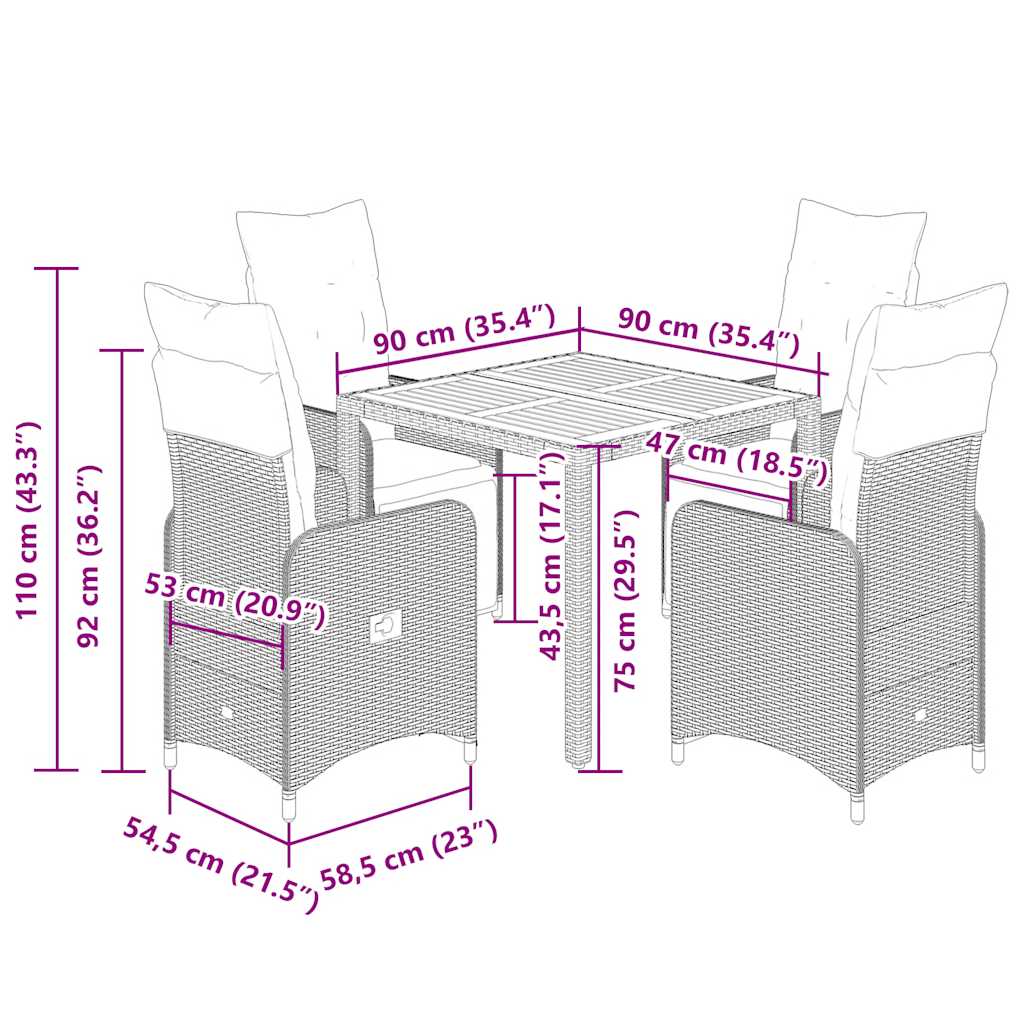 Caféset med dynor 5 delar konstrotting svart