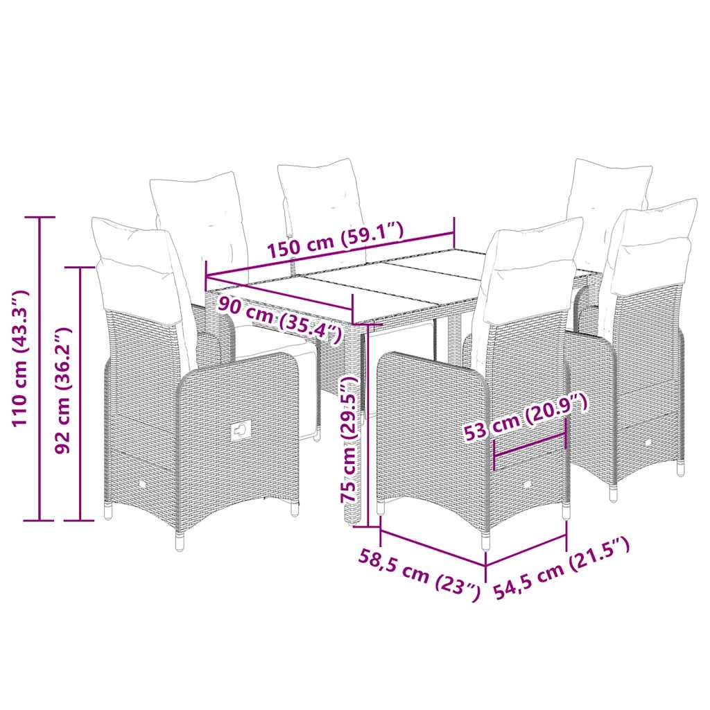 Matgrupp för trädgården med dynor 7 delar svart konstrotting