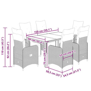 Matgrupp för trädgården med dynor 7 delar svart konstrotting