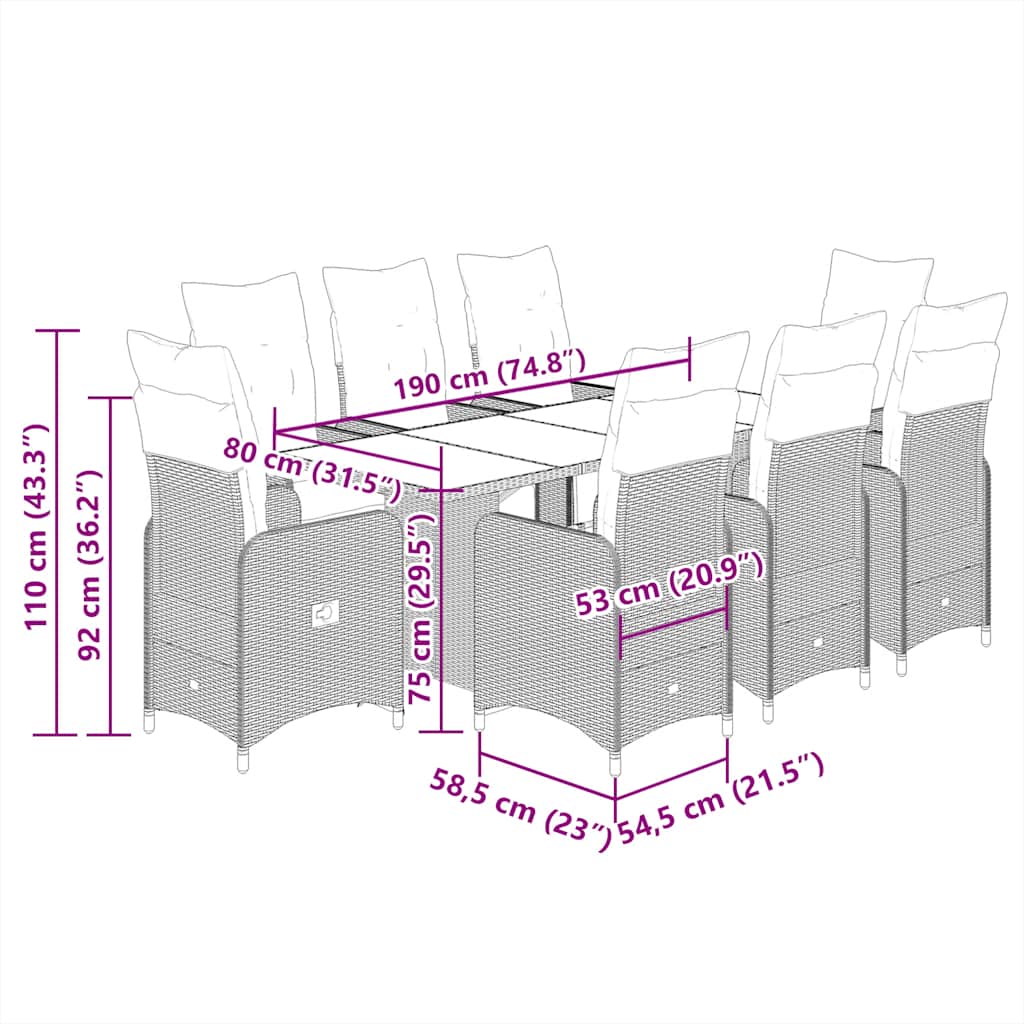 Caféset med dynor 9 delar konstrotting svart