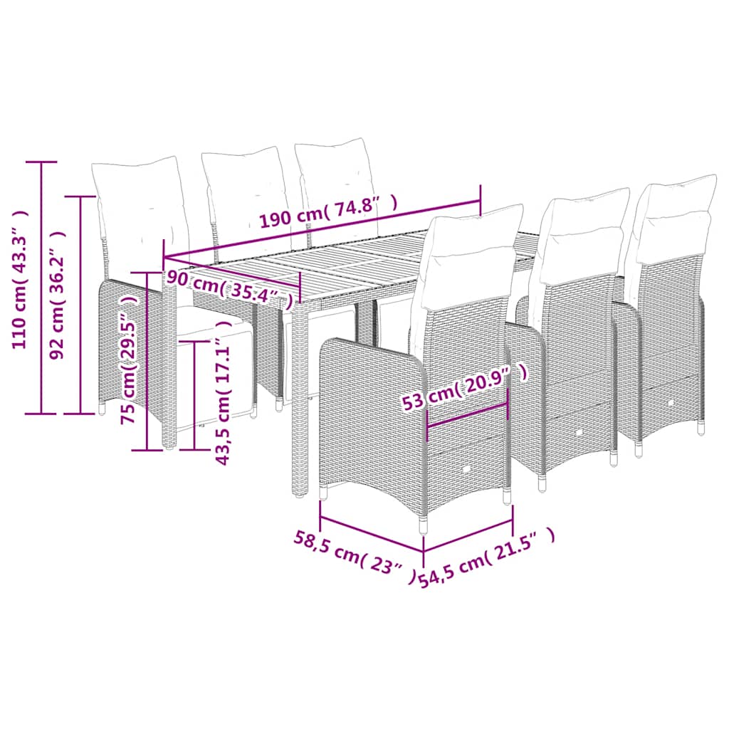 Caféset med dynor 7 delar konstrotting grå