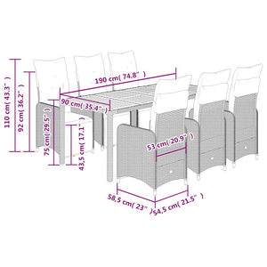 Caféset med dynor 7 delar konstrotting grå